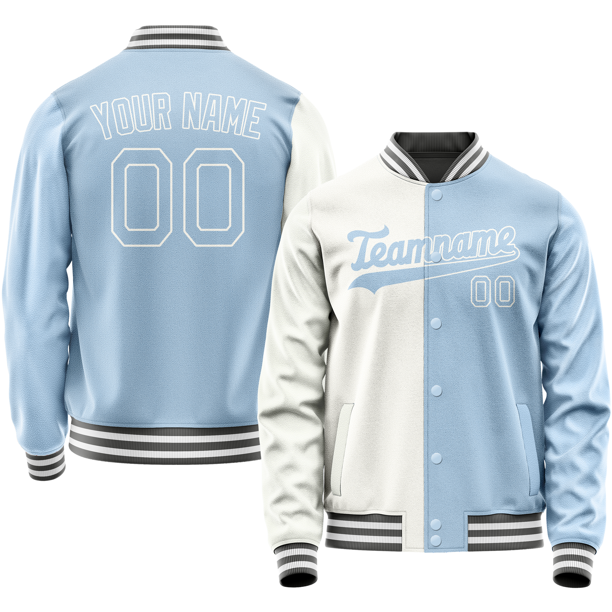 Custom White Light-Blue Split Varsity Letterman Jacket JA02240617LH454
