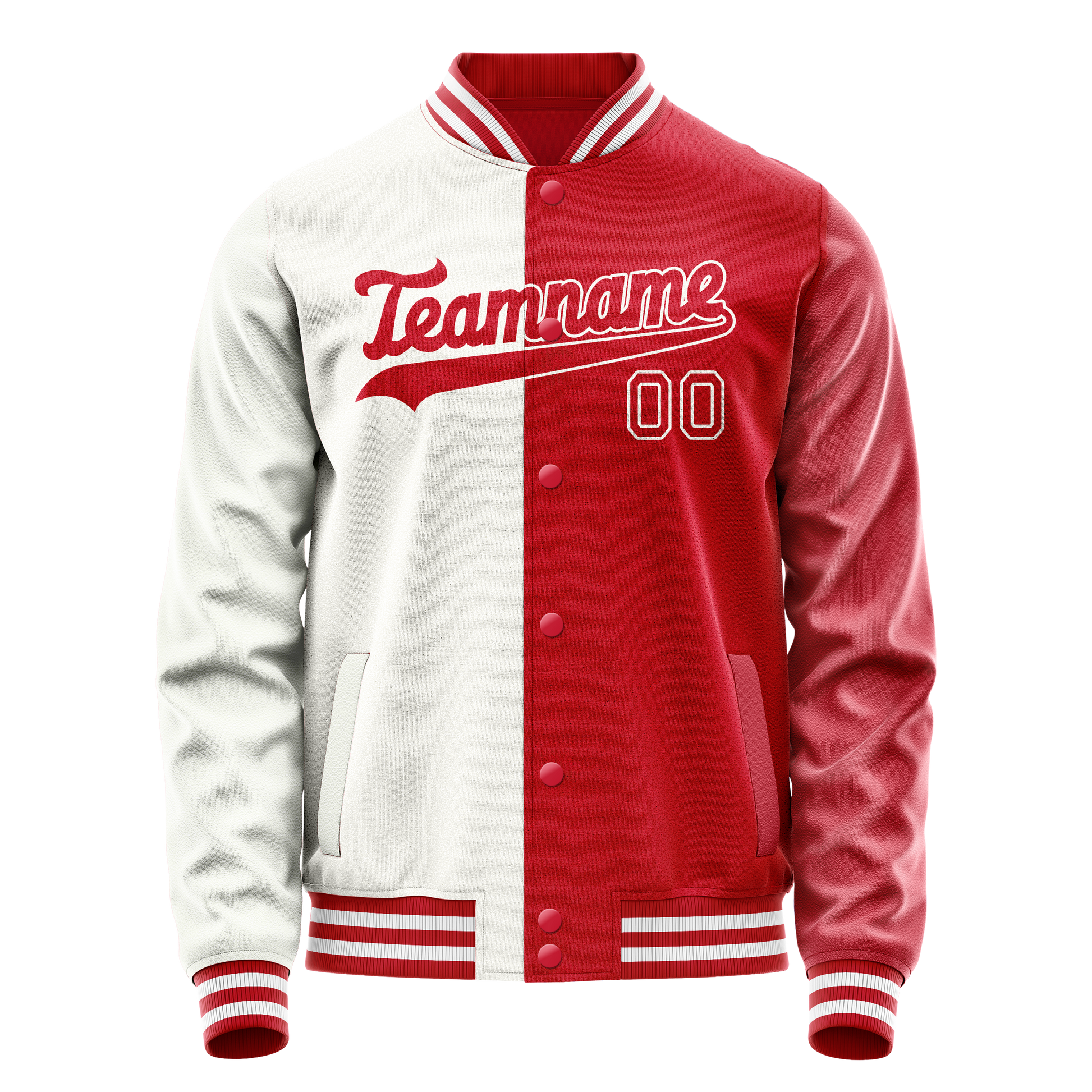 Custom White Red Split Varsity Letterman Jacket JA02240617LH455