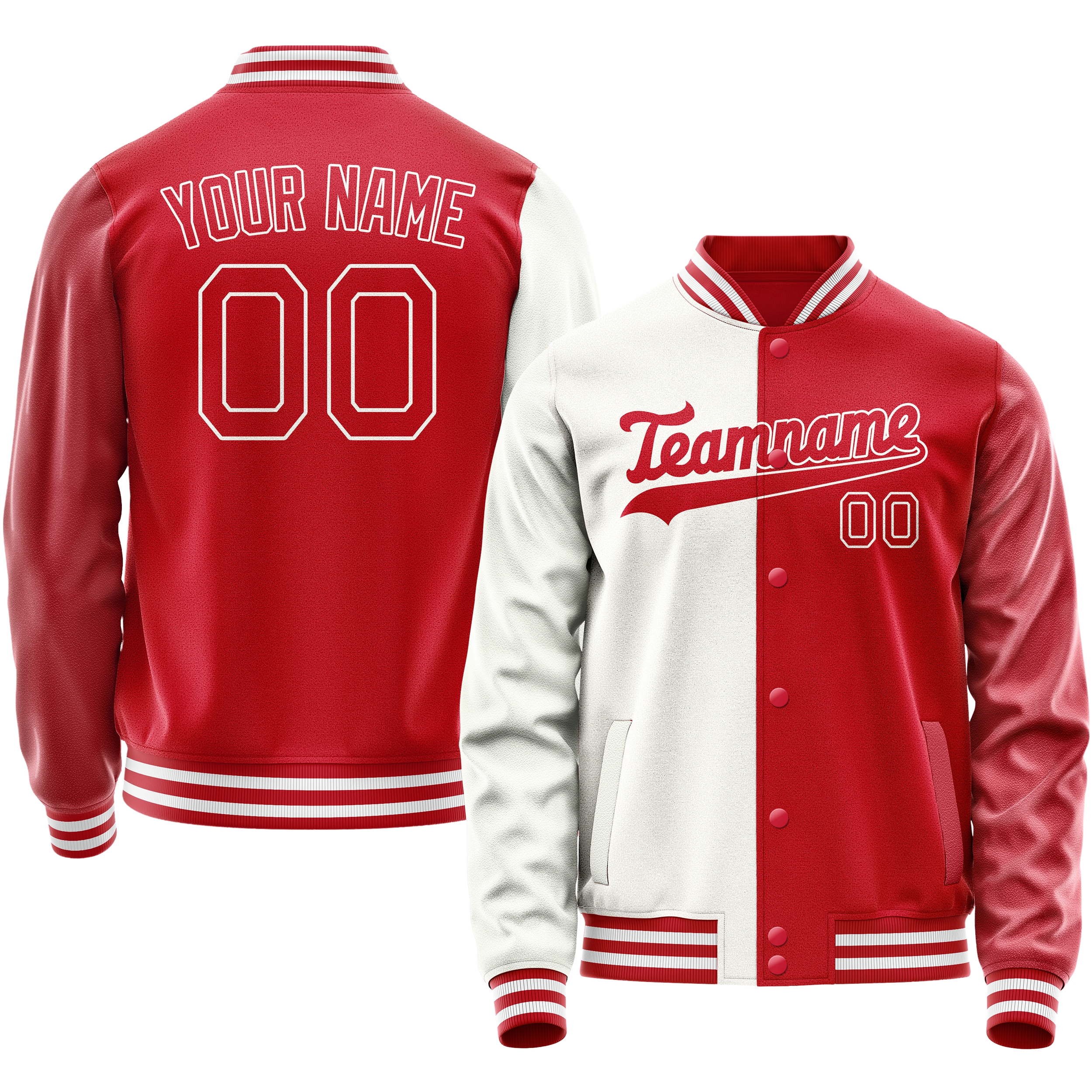 Custom White Red Split Varsity Letterman Jacket JA02240617LH455