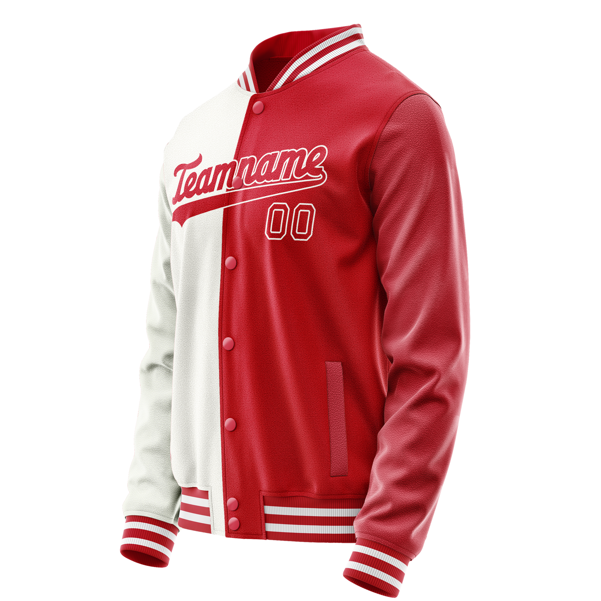Custom White Red Split Varsity Letterman Jacket JA02240617LH455
