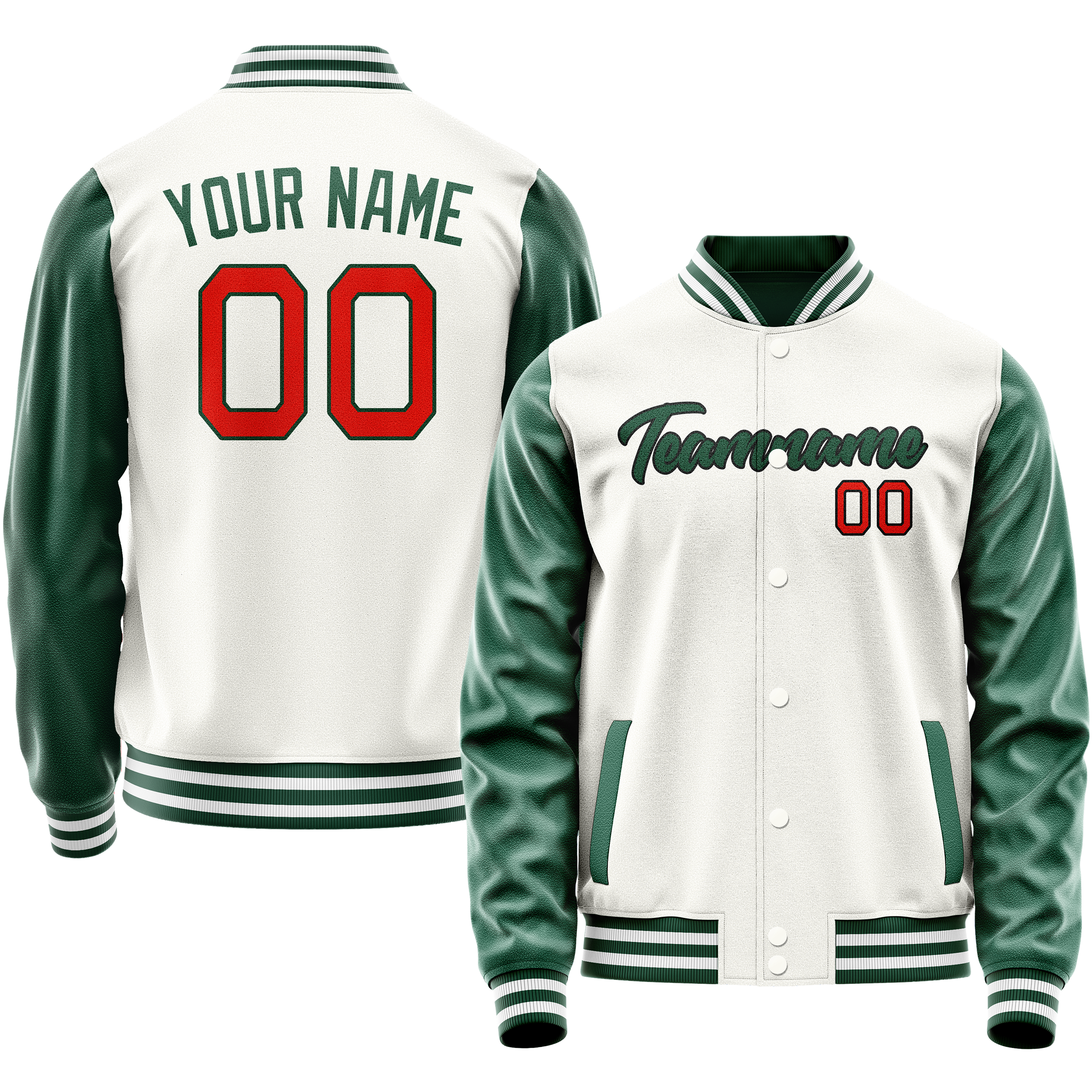 Custom White Kelly-Green Solid Color Varsity Letterman Jacket JA02240617LH471
