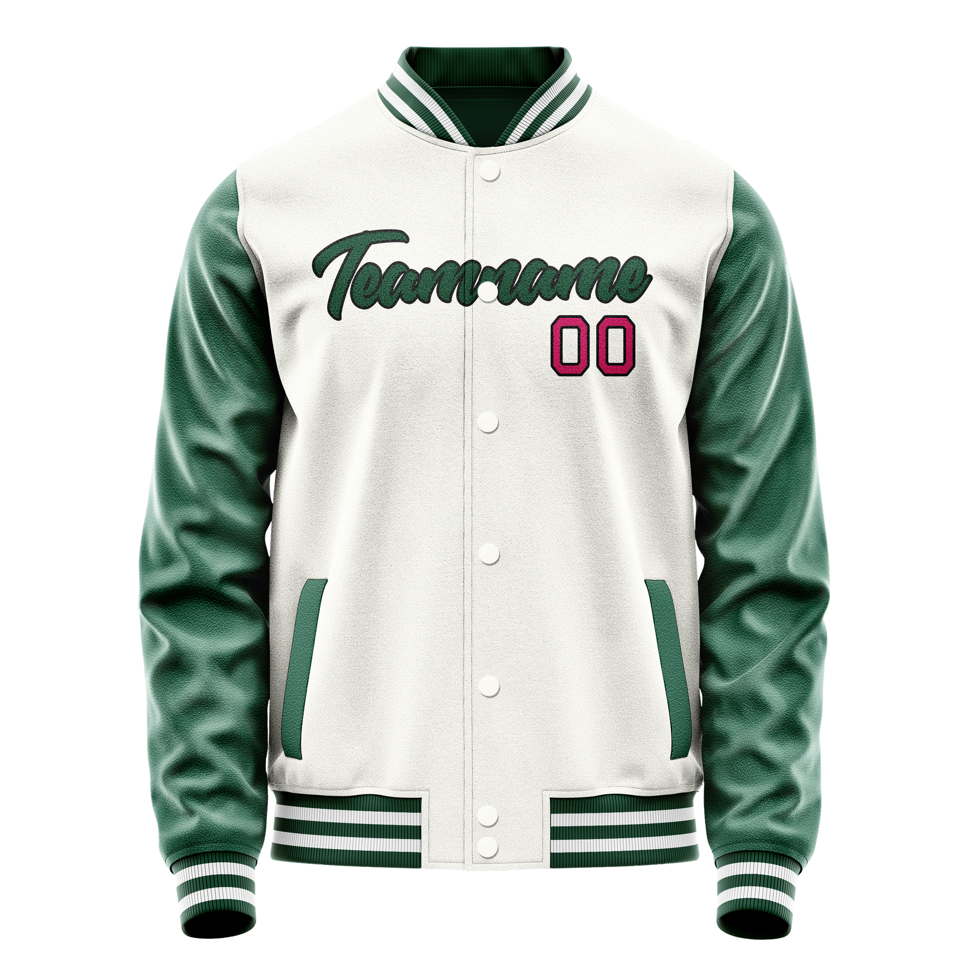 Custom White Kelly-Green Solid Color Varsity Letterman Jacket JA02240617LH469