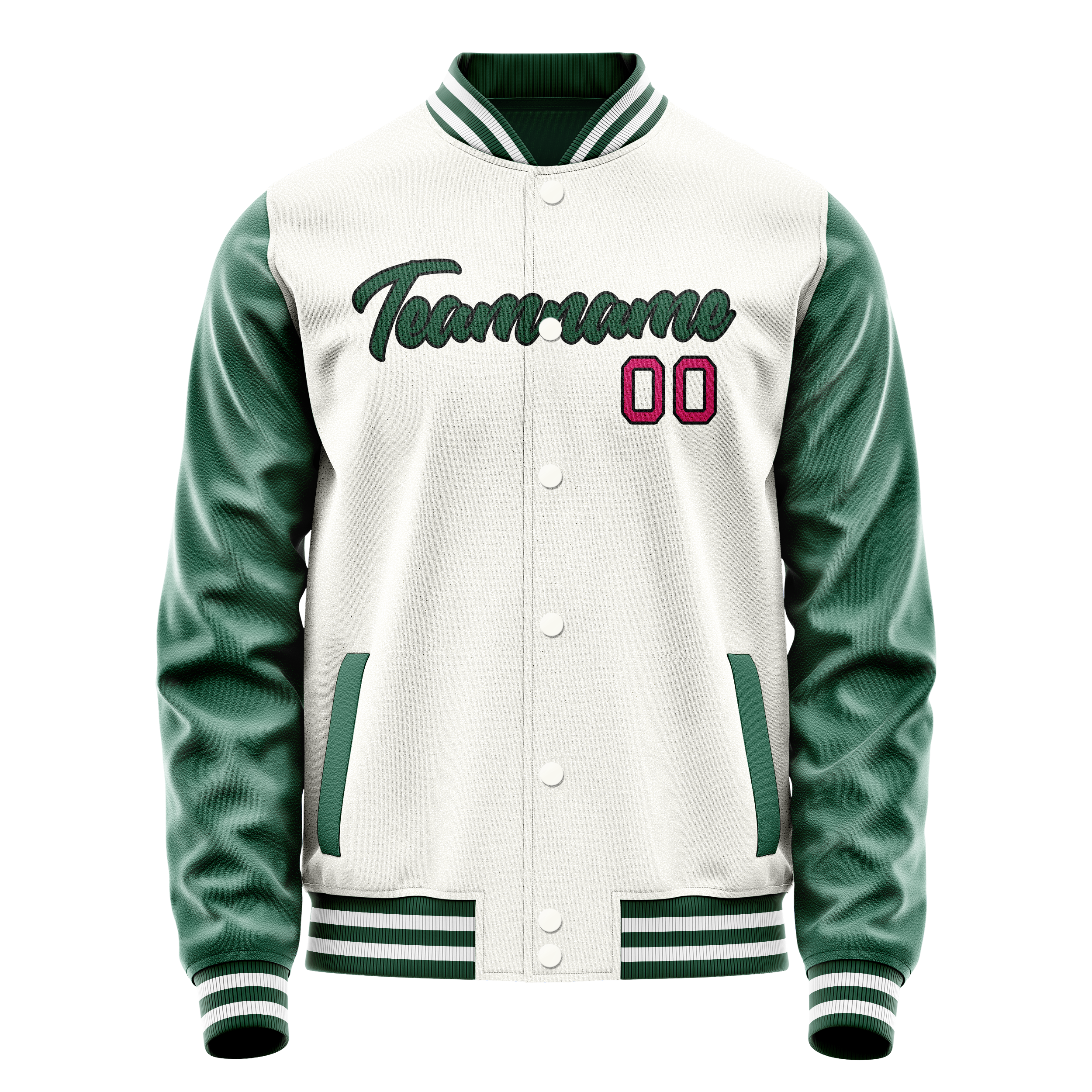 Custom White Kelly-Green Solid Color Varsity Letterman Jacket JA02240617LH469