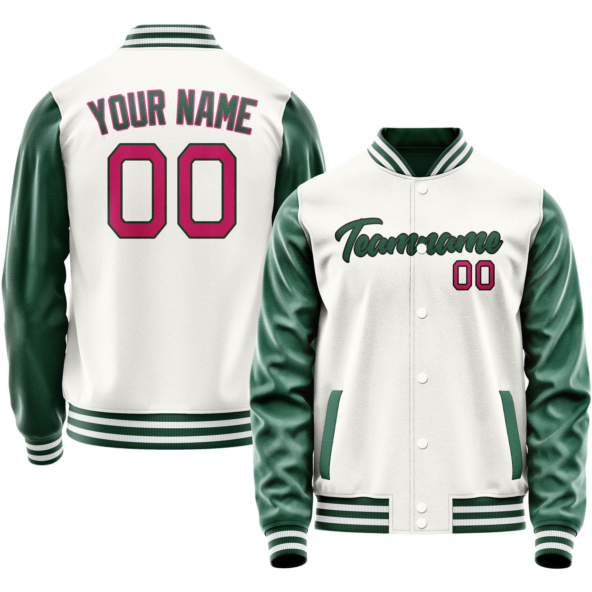 Custom White Kelly-Green Solid Color Varsity Letterman Jacket JA02240617LH469