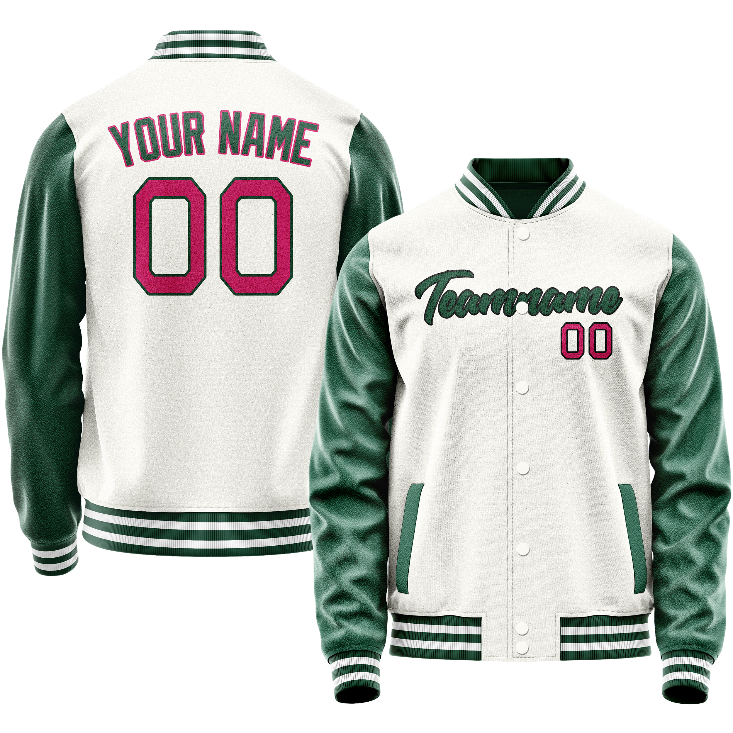 Custom White Kelly-Green Solid Color Varsity Letterman Jacket JA02240617LH469