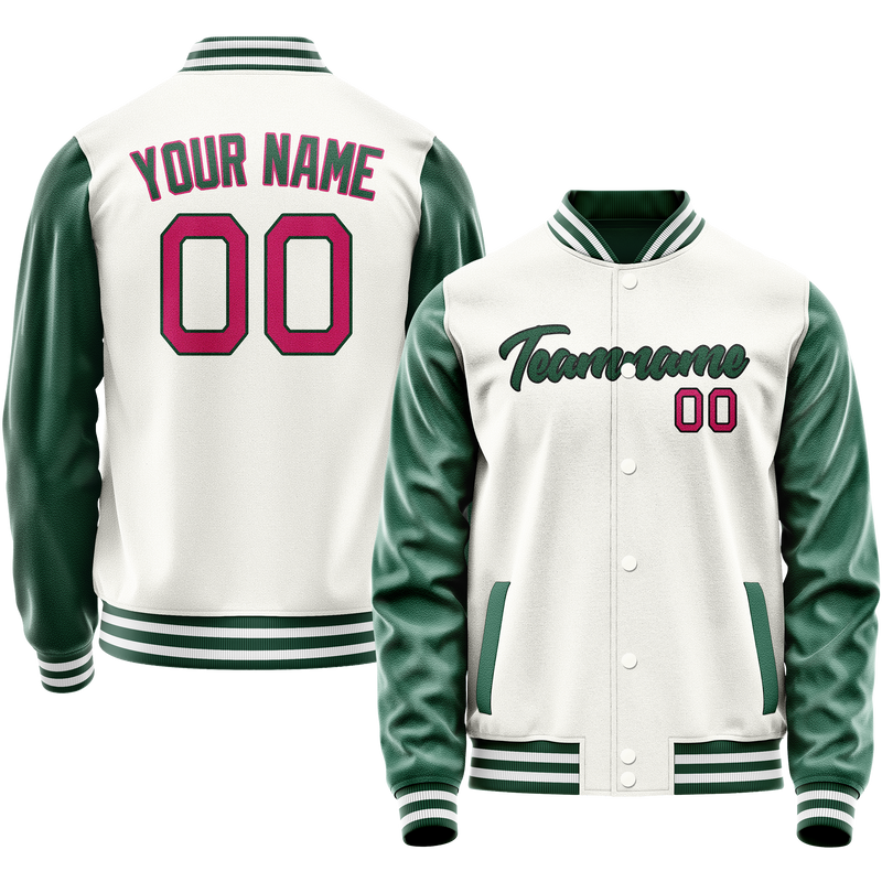 Custom White Kelly-Green Solid Color Varsity Letterman Jacket JA02240617LH469