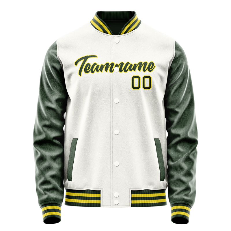 Custom White Kelly-Green Solid Color Varsity Letterman Jacket JA02240617LH450