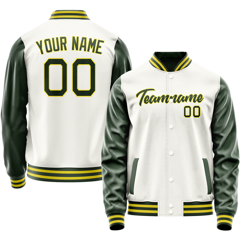 Custom White Kelly-Green Solid Color Varsity Letterman Jacket JA02240617LH450