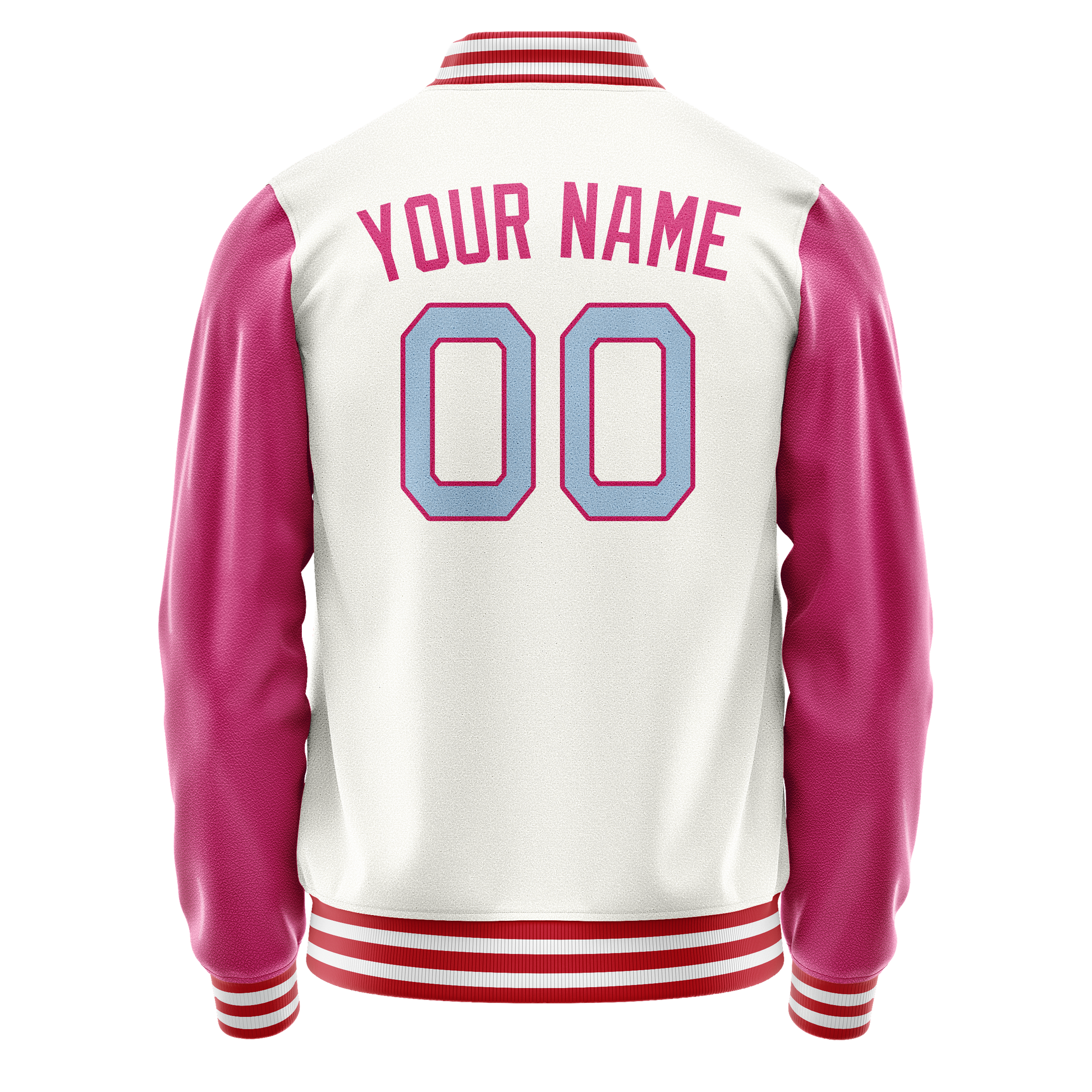 Custom White Pink Solid Color Varsity Letterman Jacket JA02240617LH468