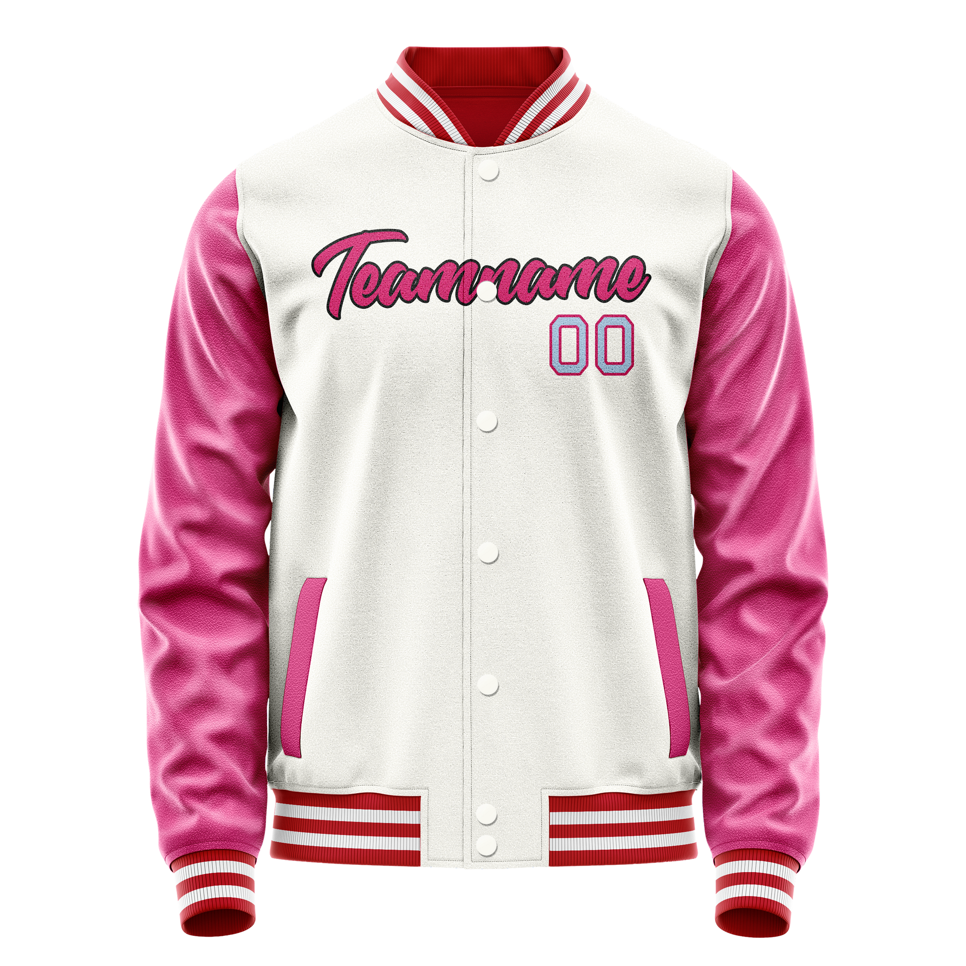 Custom White Pink Solid Color Varsity Letterman Jacket JA02240617LH468