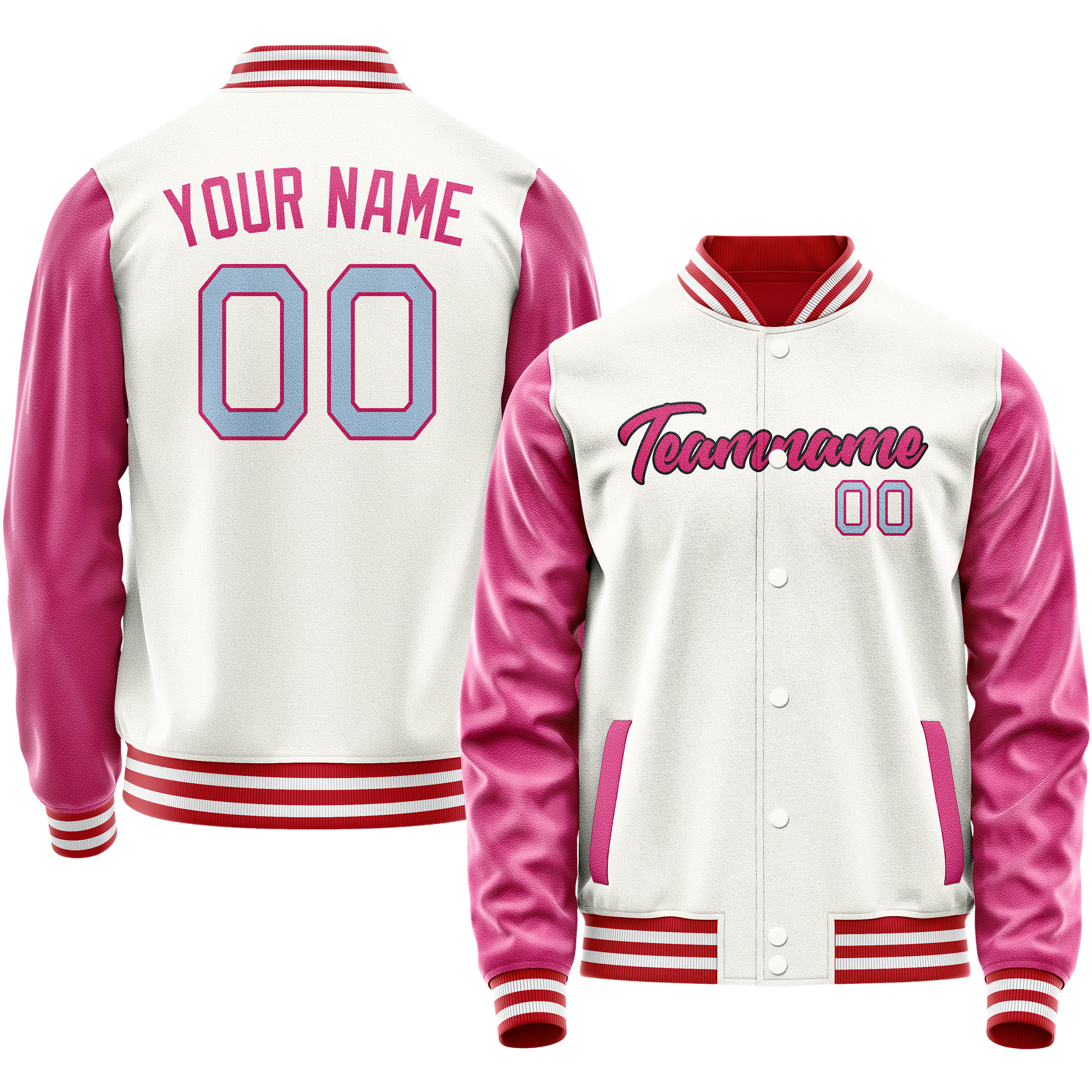 Custom White Pink Solid Color Varsity Letterman Jacket JA02240617LH468