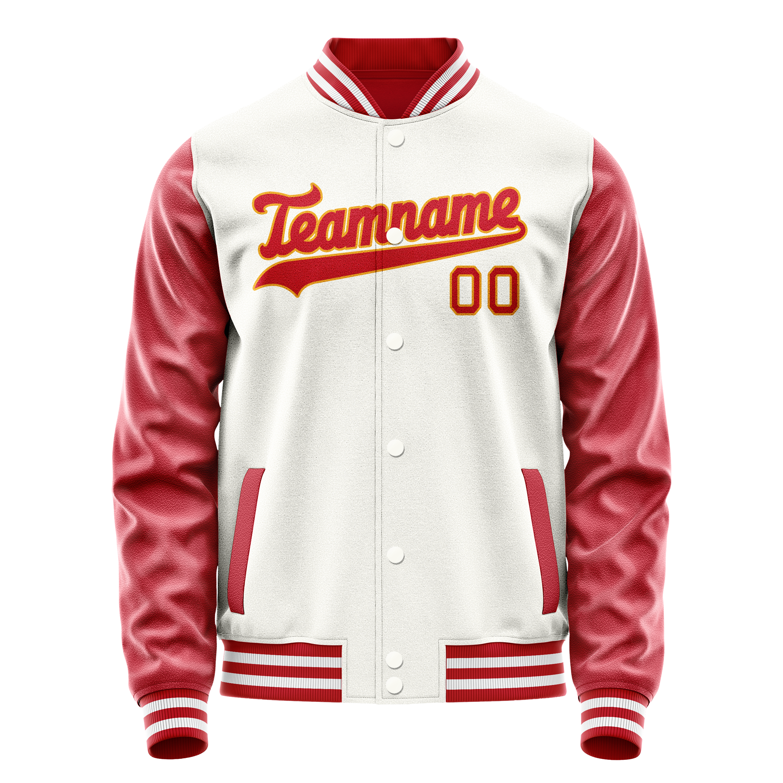 Custom White Red Solid Color Varsity Letterman Jacket JA02240617LH476