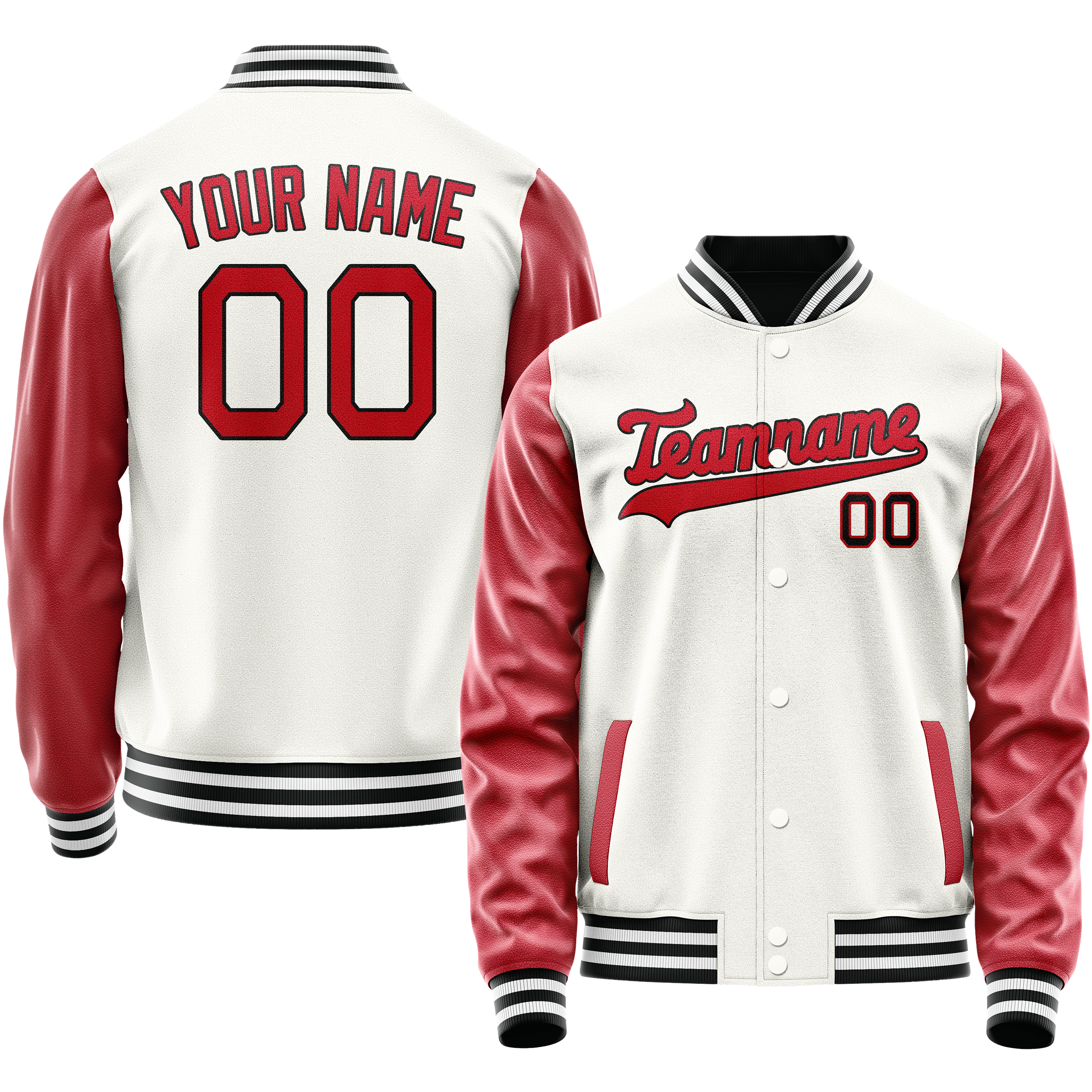 Custom White Red Solid Color Varsity Letterman Jacket JA02240617LH447