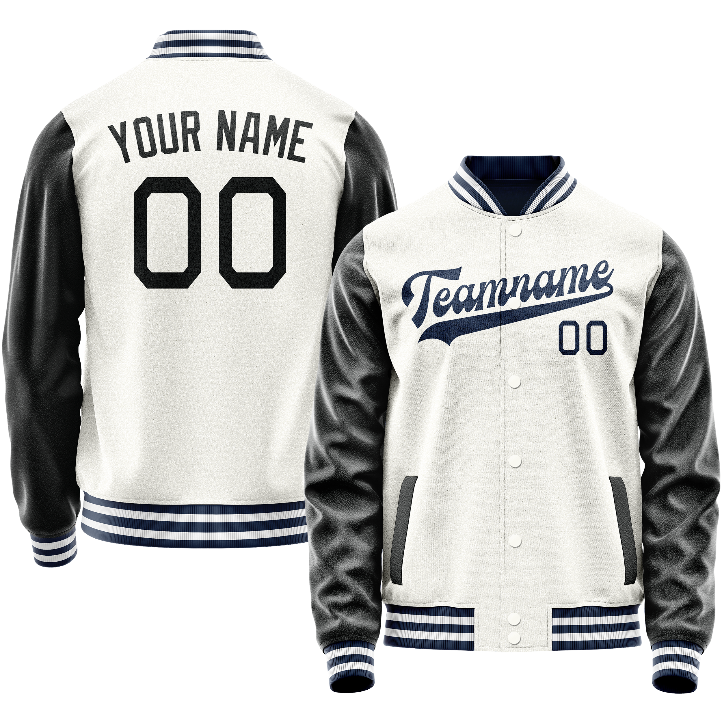 Custom White Black Solid Color Varsity Letterman Jacket JA02240617LH465