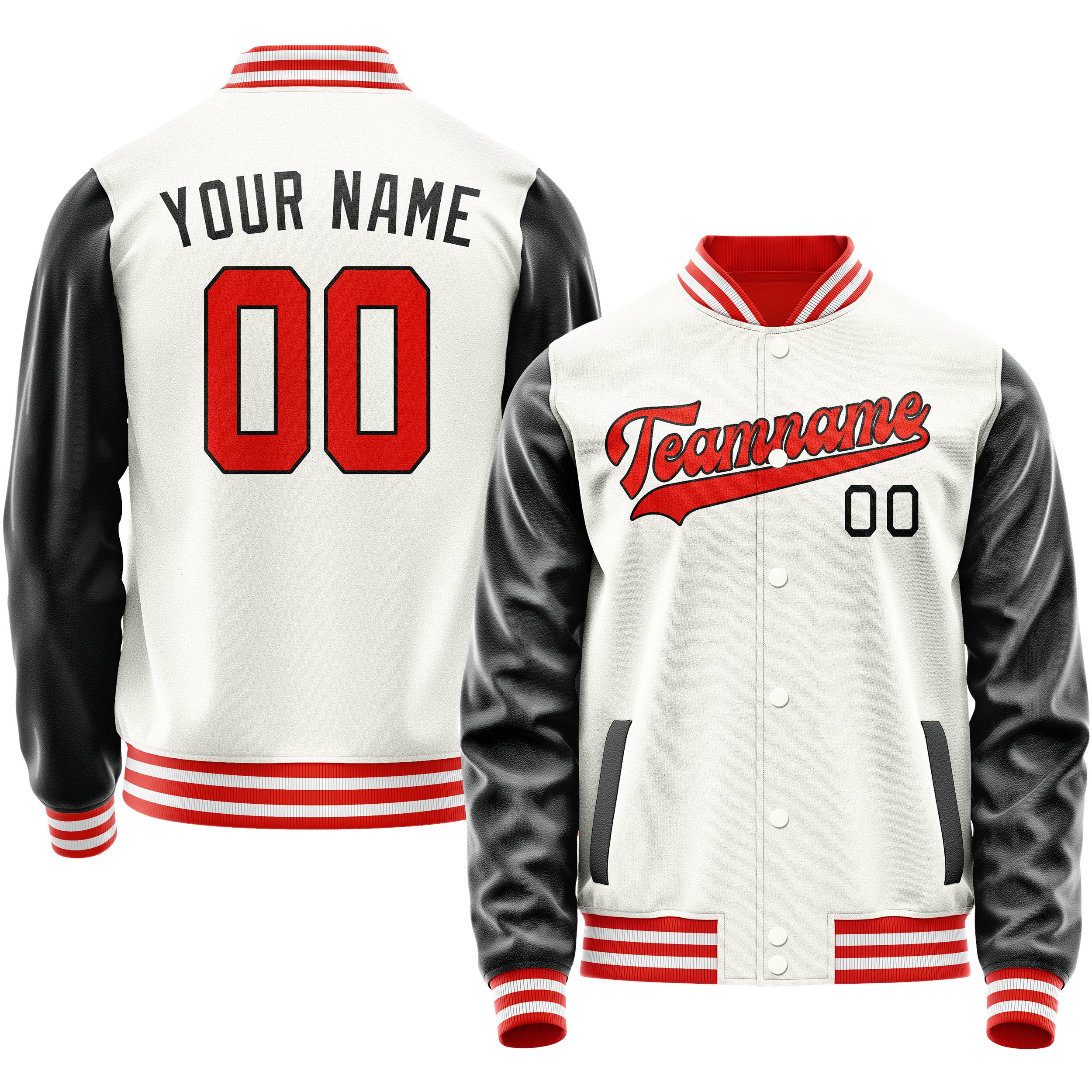 Custom White Black Solid Color Varsity Letterman Jacket JA02240617LH463