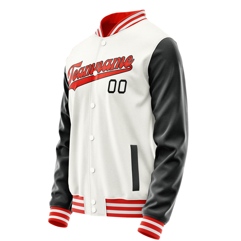 Custom White Black Solid Color Varsity Letterman Jacket JA02240617LH463