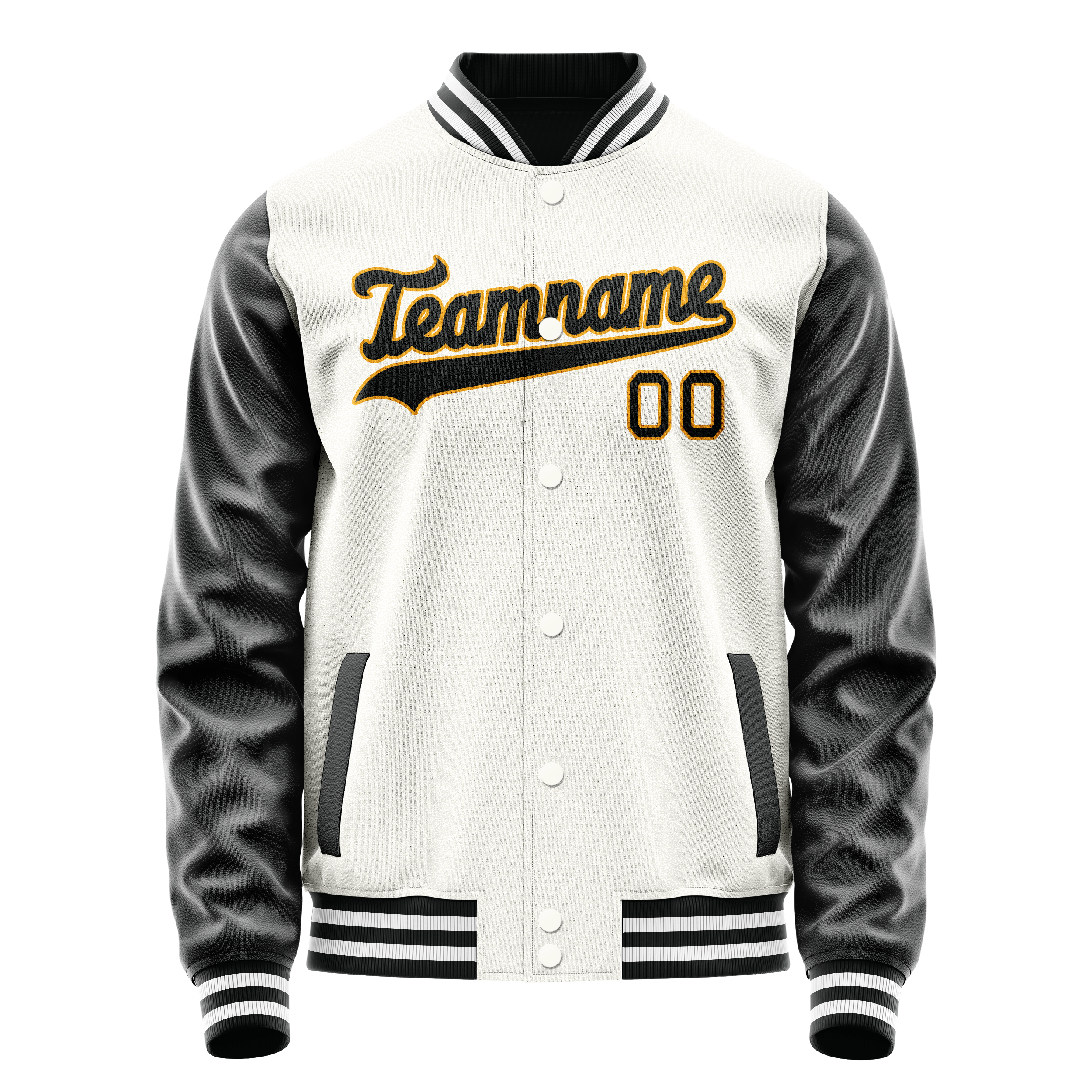 Custom White Black Solid Color Varsity Letterman Jacket JA02240617LH475