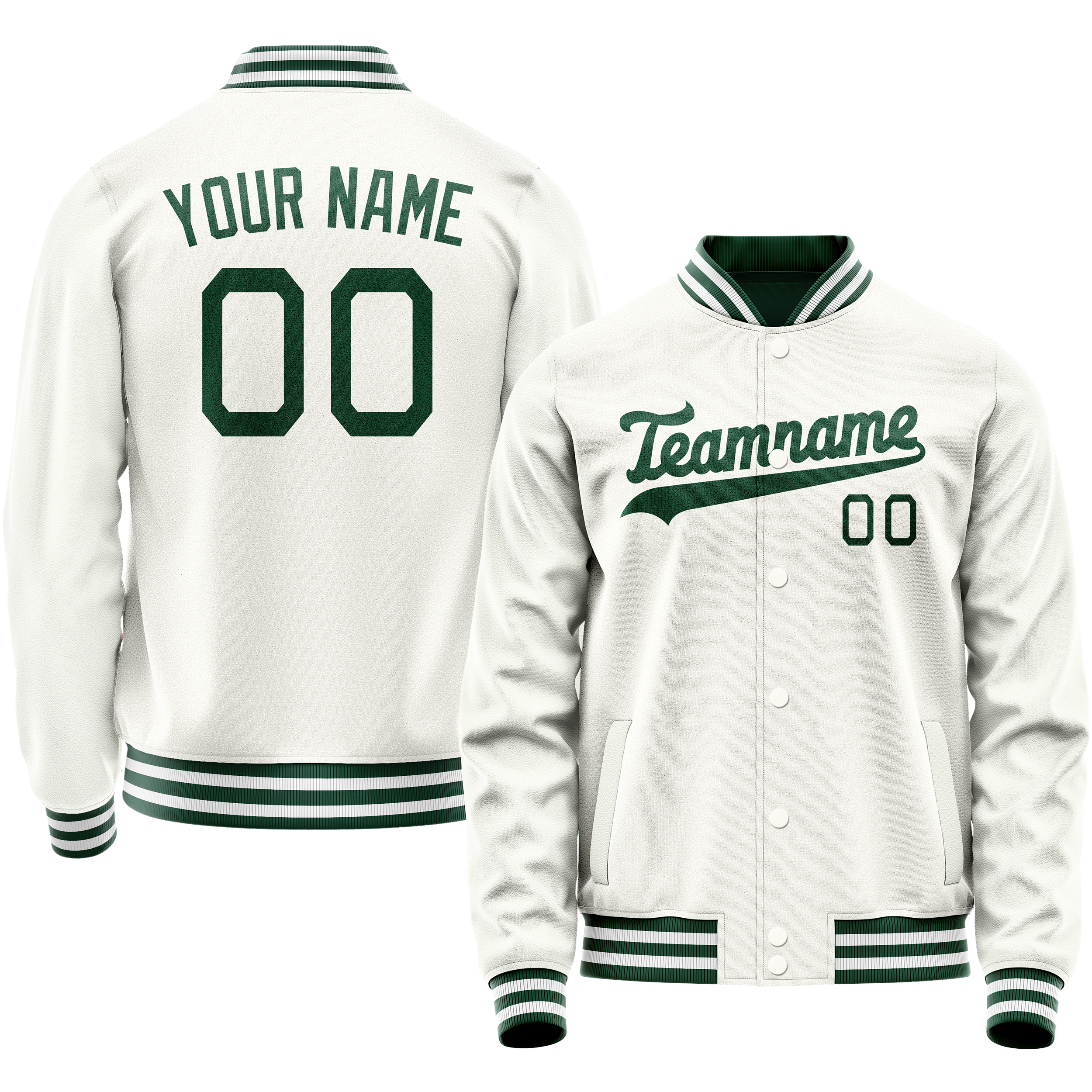Custom White Kelly-Green Solid Color Varsity Letterman Jacket JA02240617LH459