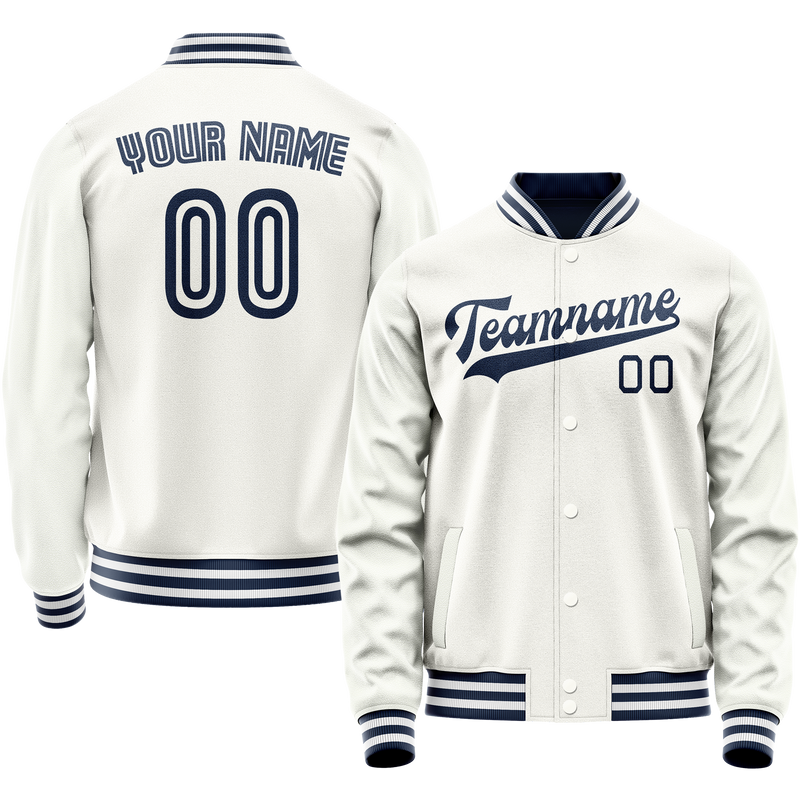 Custom White Navy Solid Color Varsity Letterman Jacket JA02240617LH464