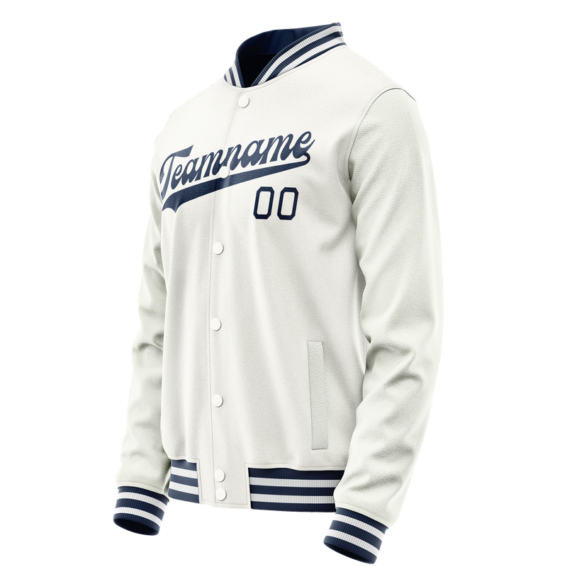 Custom White Navy Solid Color Varsity Letterman Jacket JA02240617LH464