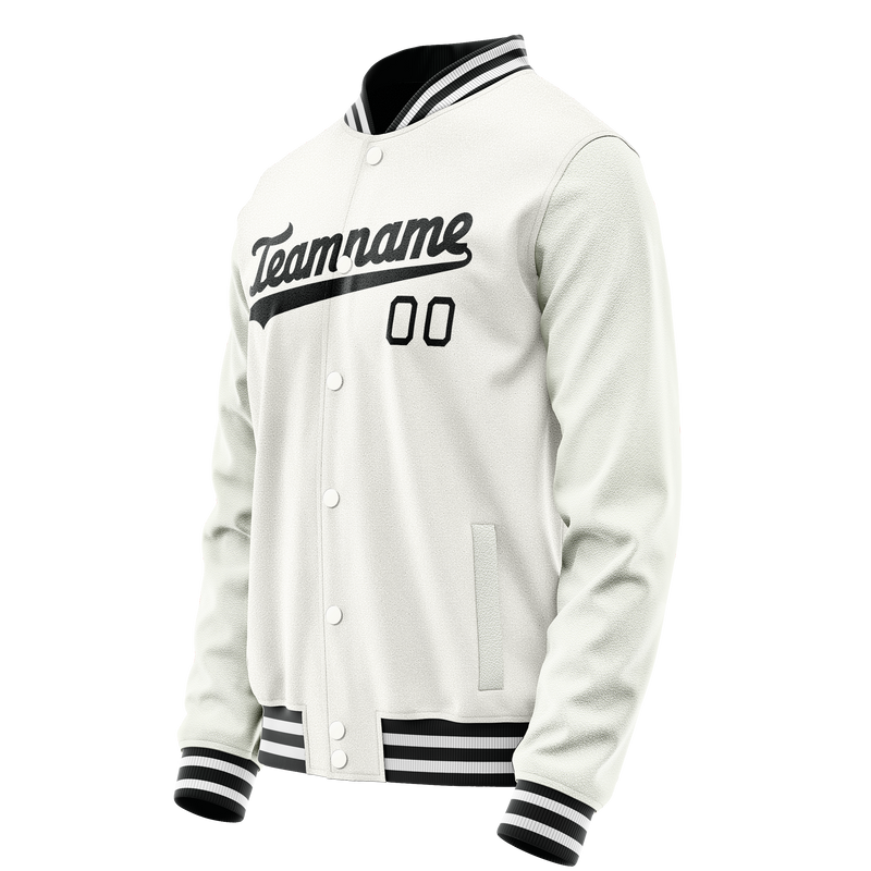 Custom White Black Solid Color Varsity Letterman Jacket JA02240617LH457
