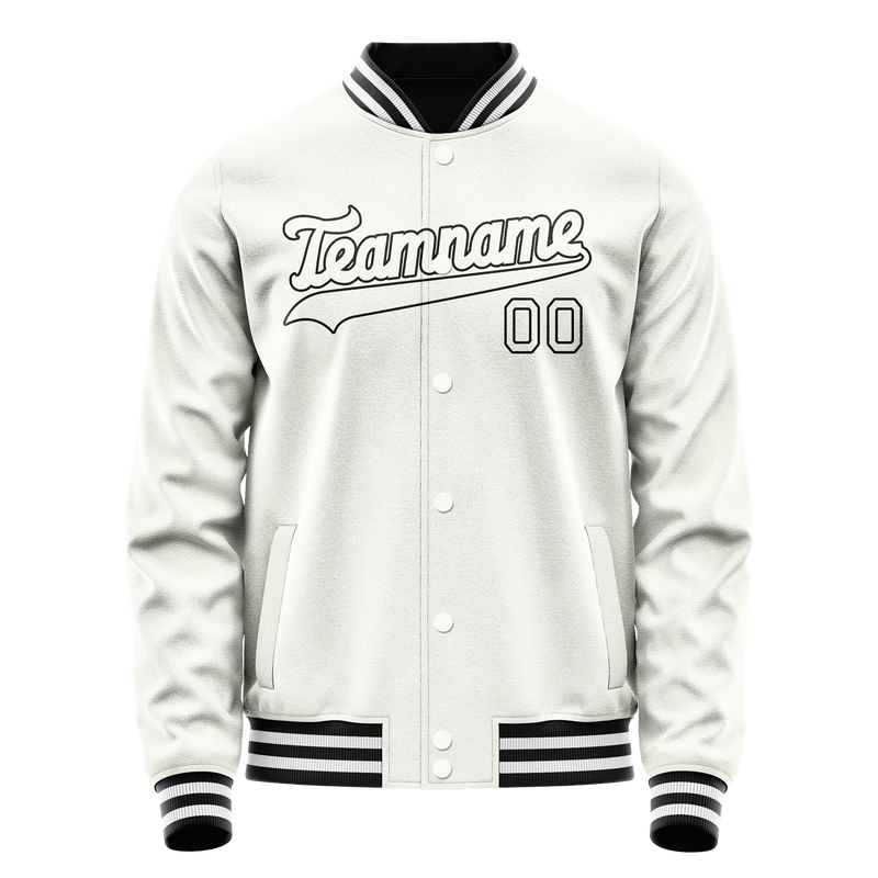 Custom White Black Solid Color Varsity Letterman Jacket JA02240617LH458