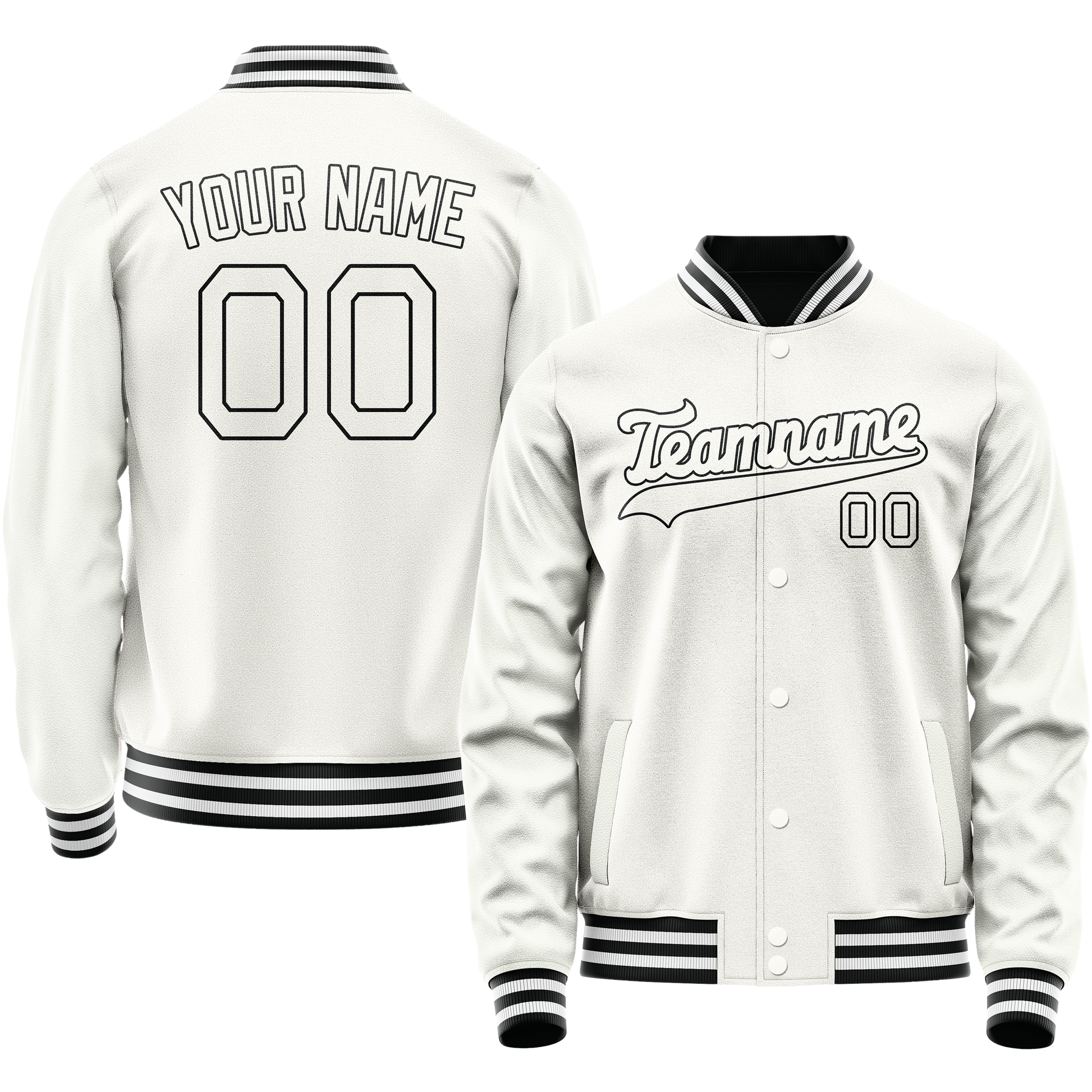 Custom White Black Solid Color Varsity Letterman Jacket JA02240617LH458