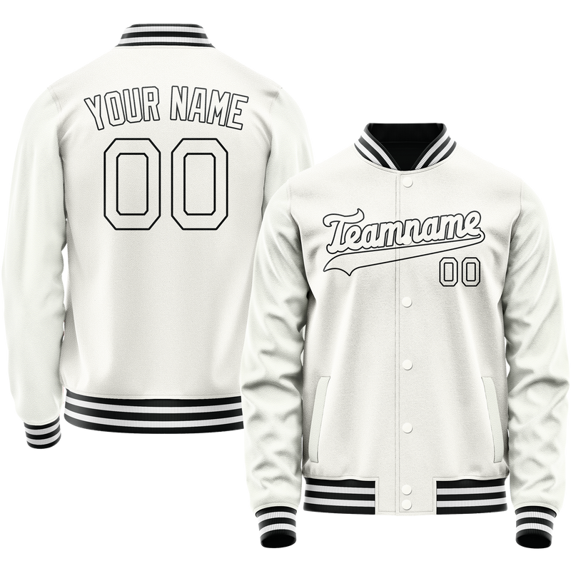 Custom White Black Solid Color Varsity Letterman Jacket JA02240617LH458
