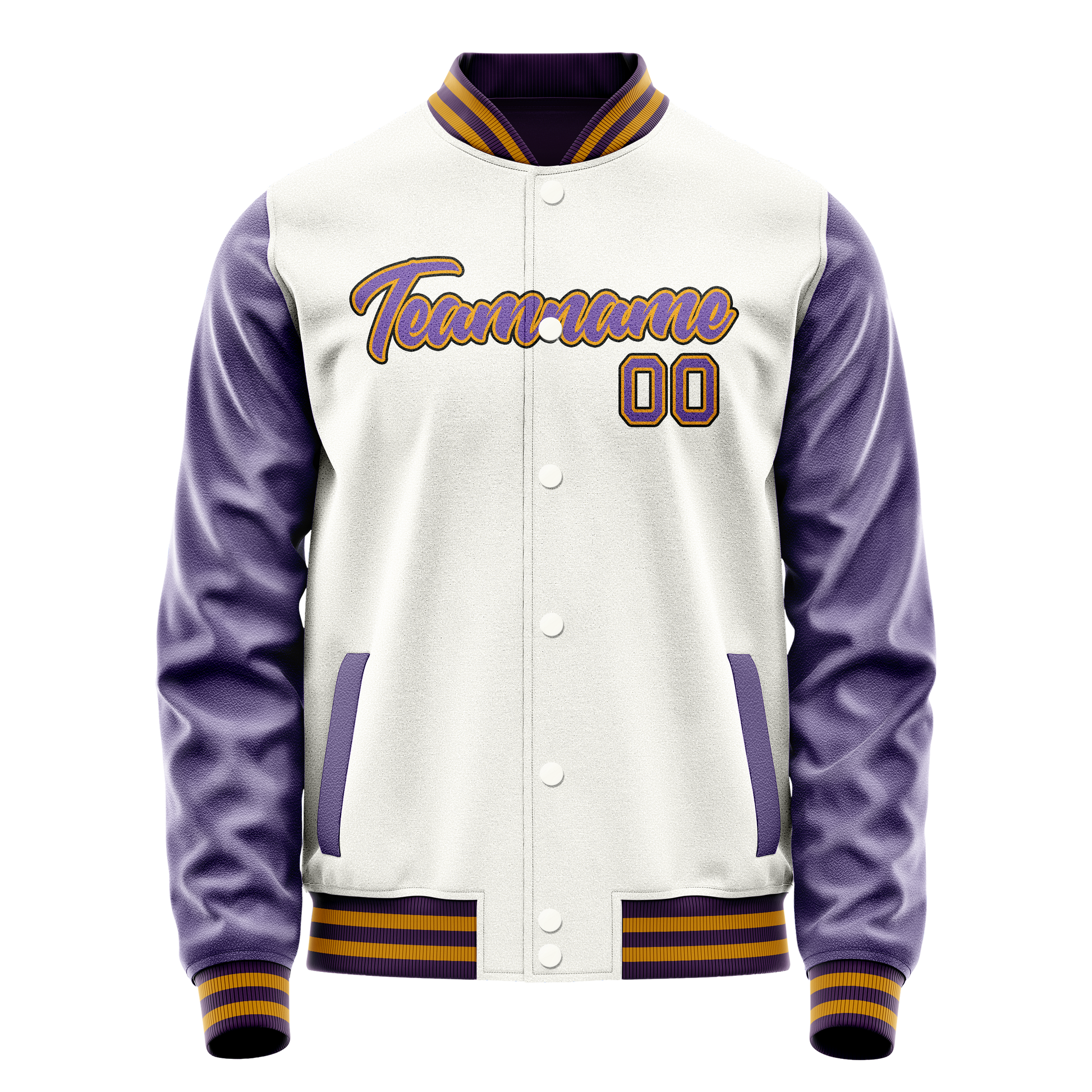 Custom White Purple Solid Color Varsity Letterman Jacket JA02240617LH472