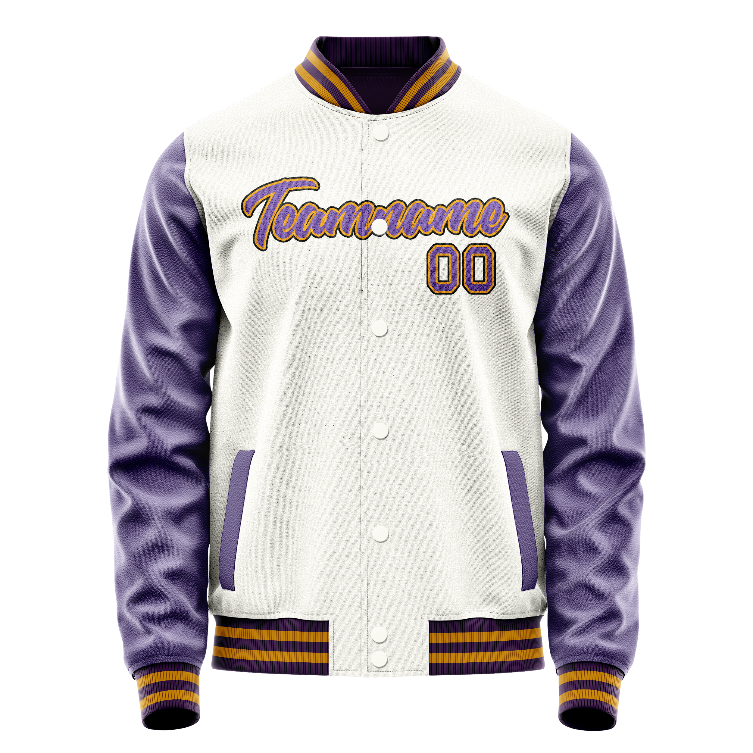 Custom White Purple Solid Color Varsity Letterman Jacket JA02240617LH472