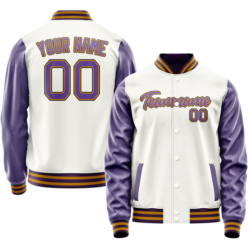 Custom White Purple Solid Color Varsity Letterman Jacket JA02240617LH472