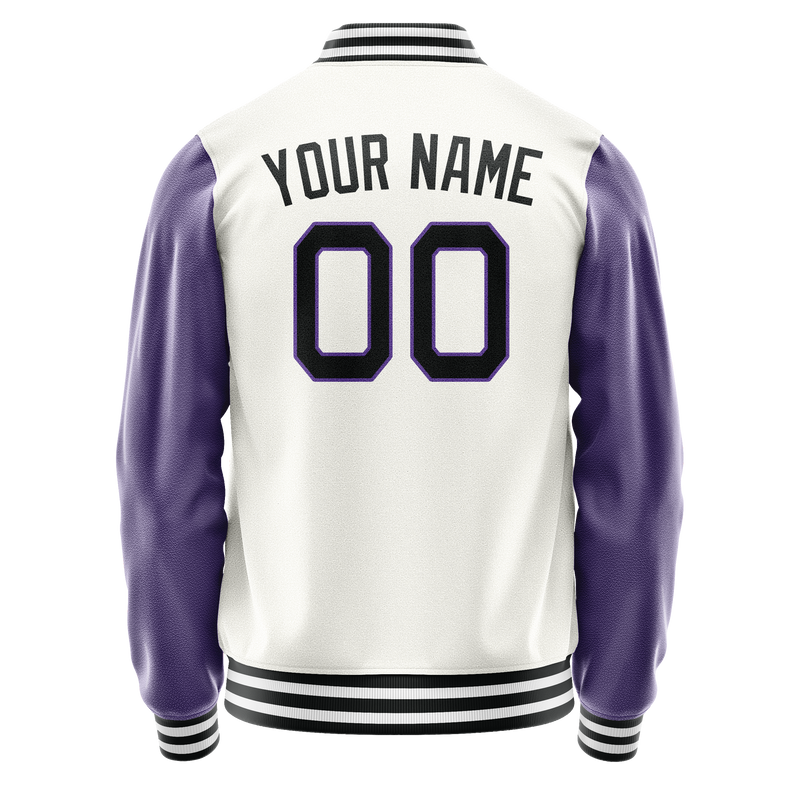 Custom White Purple Solid Color Varsity Letterman Jacket JA02240617LH466