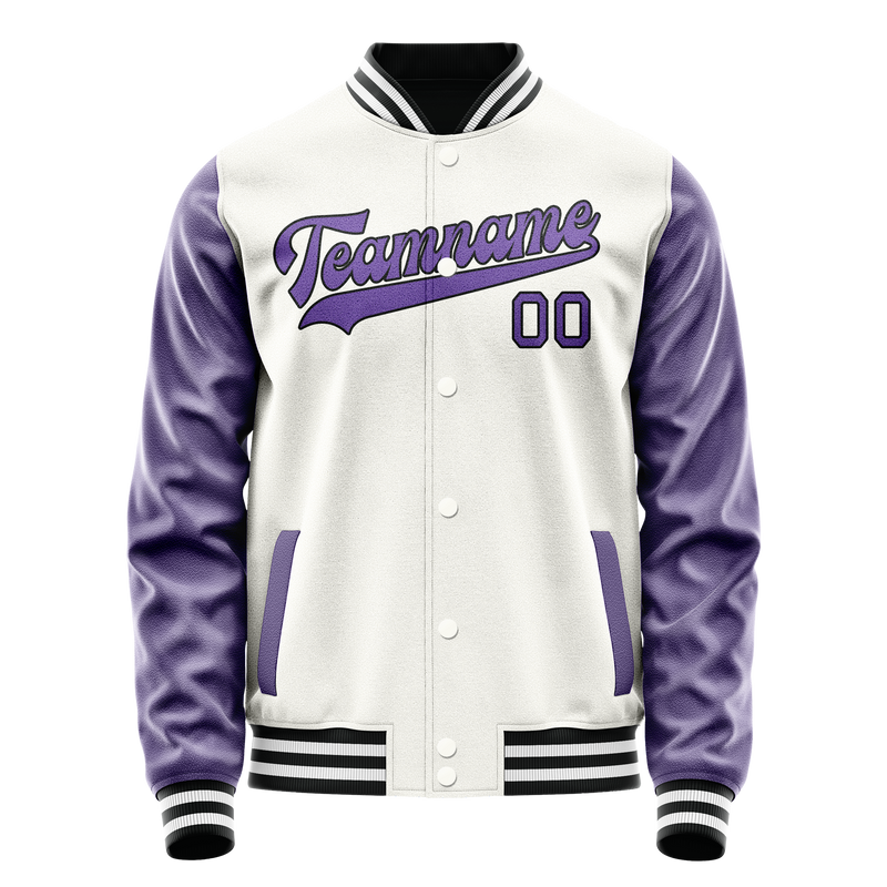 Custom White Purple Solid Color Varsity Letterman Jacket JA02240617LH466