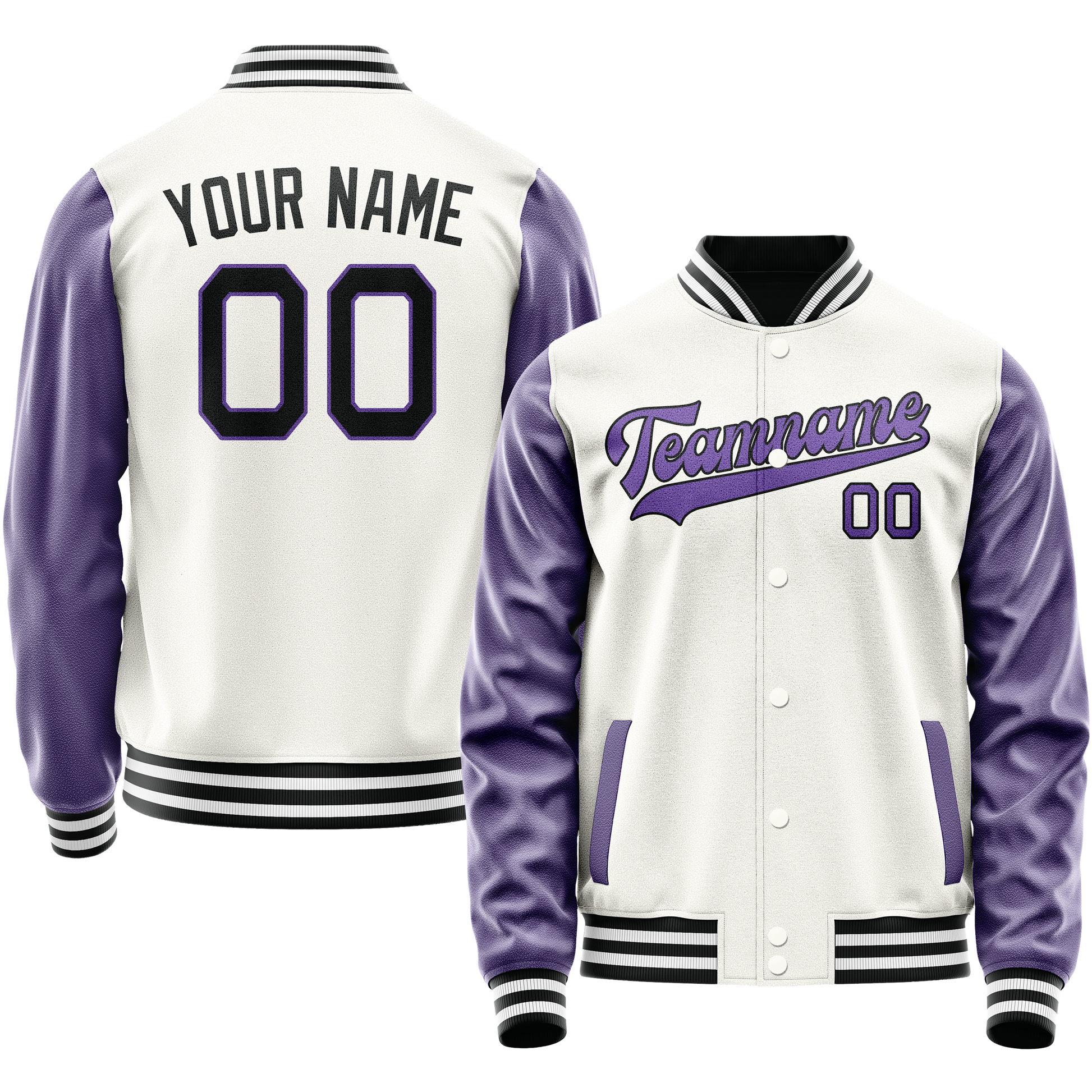 Custom White Purple Solid Color Varsity Letterman Jacket JA02240617LH466