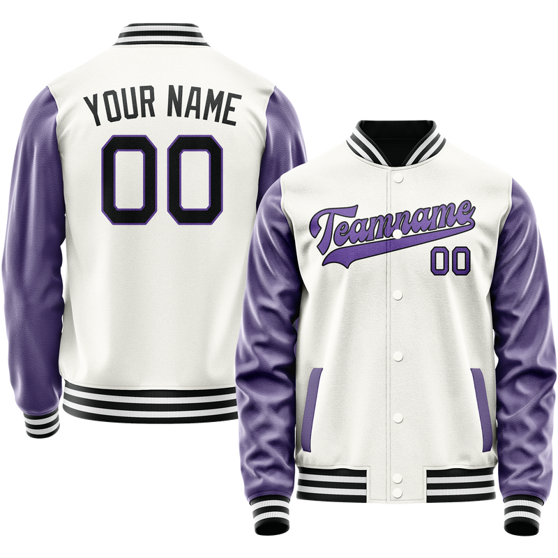 Custom White Purple Solid Color Varsity Letterman Jacket JA02240617LH466