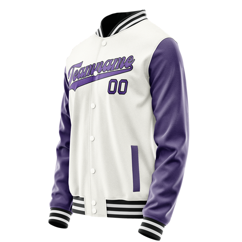 Custom White Purple Solid Color Varsity Letterman Jacket JA02240617LH466