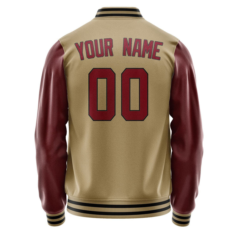 Custom Light Khaki Crimson Red Jacket JA2525152517B31715