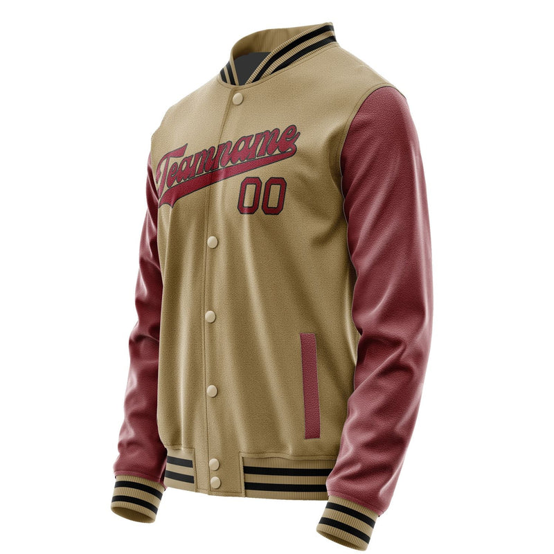 Custom Light Khaki Crimson Red Jacket JA2525152517B31715