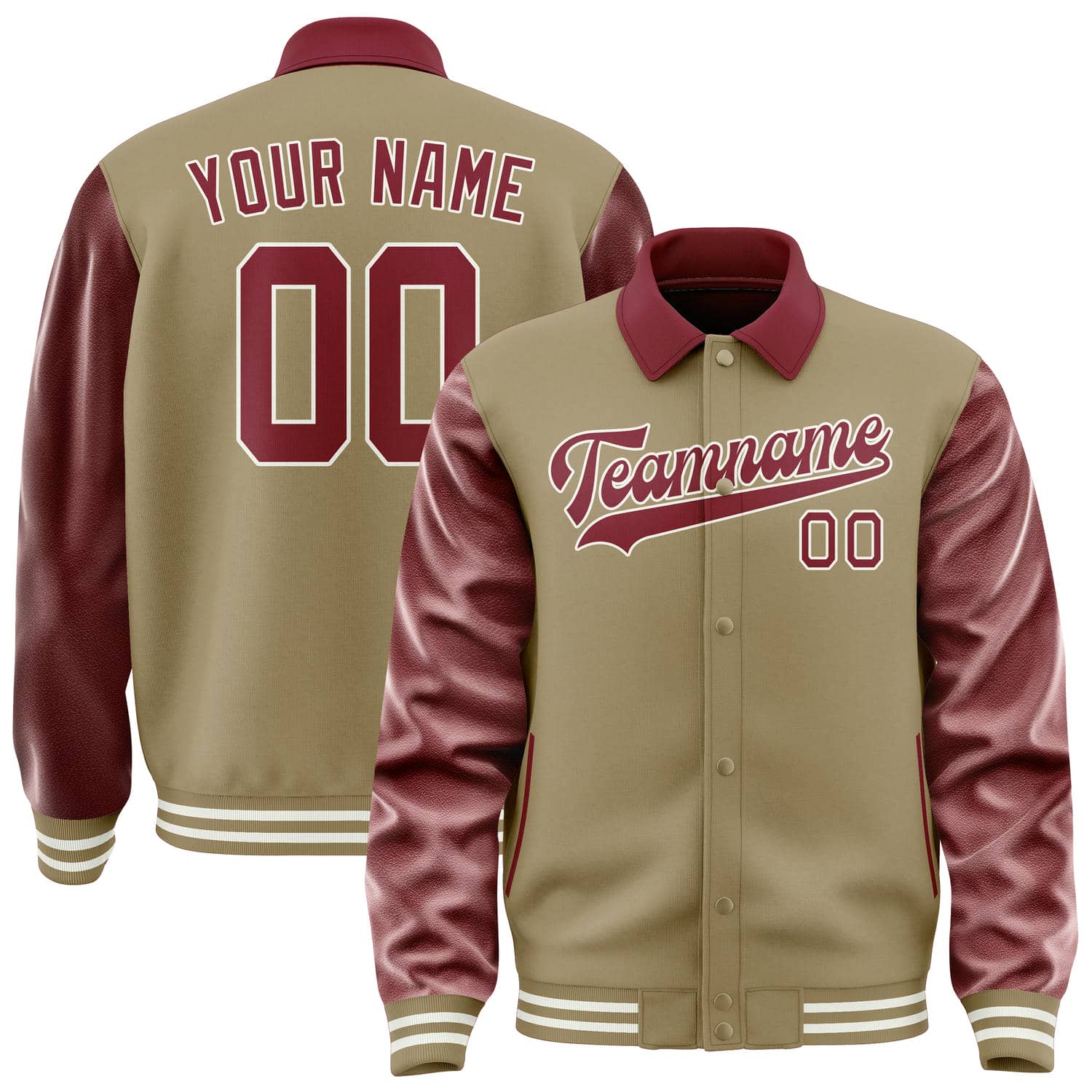 Custom Light Khaki Crimson Red Jacket