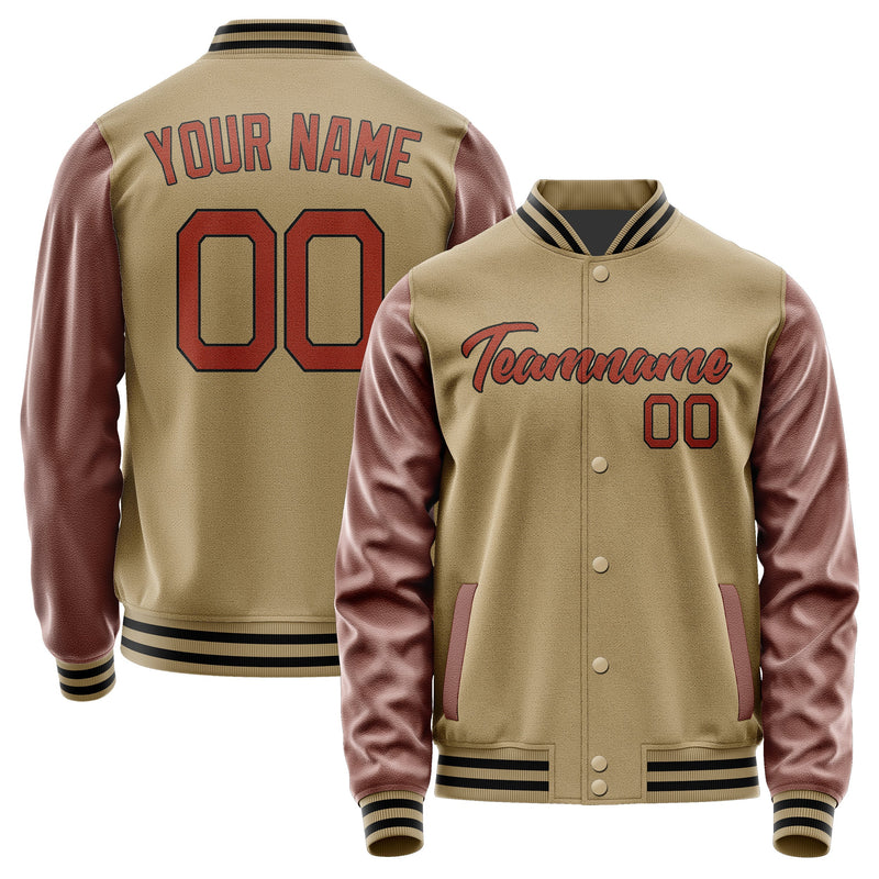 Custom Light Khaki Coral Red Jacket JA2525162517B21716