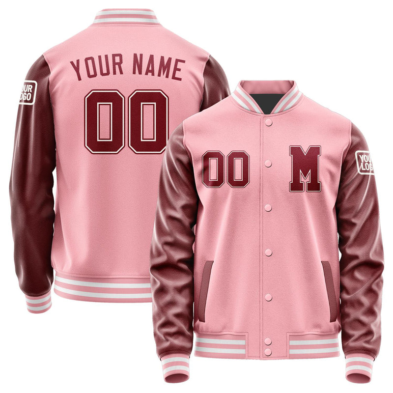 Custom Light Pink Crimson Red Jacket Jb2121152118151818
