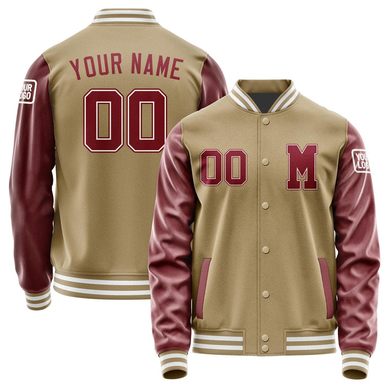 Custom Light Khaki Crimson Red Jacket Jb2525152518151818