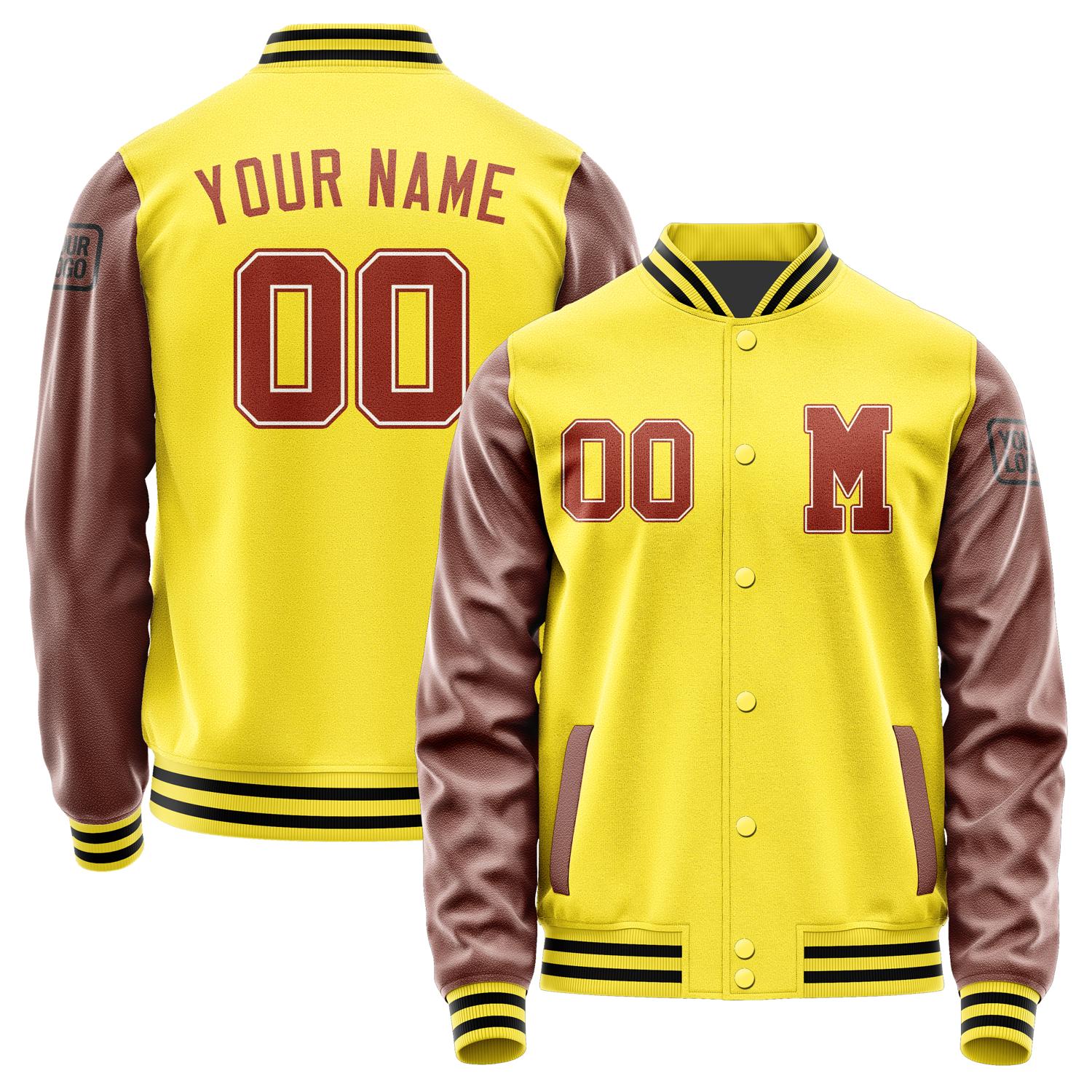 Custom Light Yellow Coral Red Jacket Jb2626162617161817