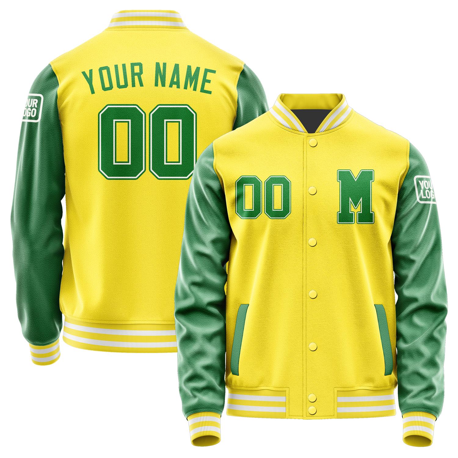 Custom Light Yellow Emerald Green Jacket Jb2626242618241818