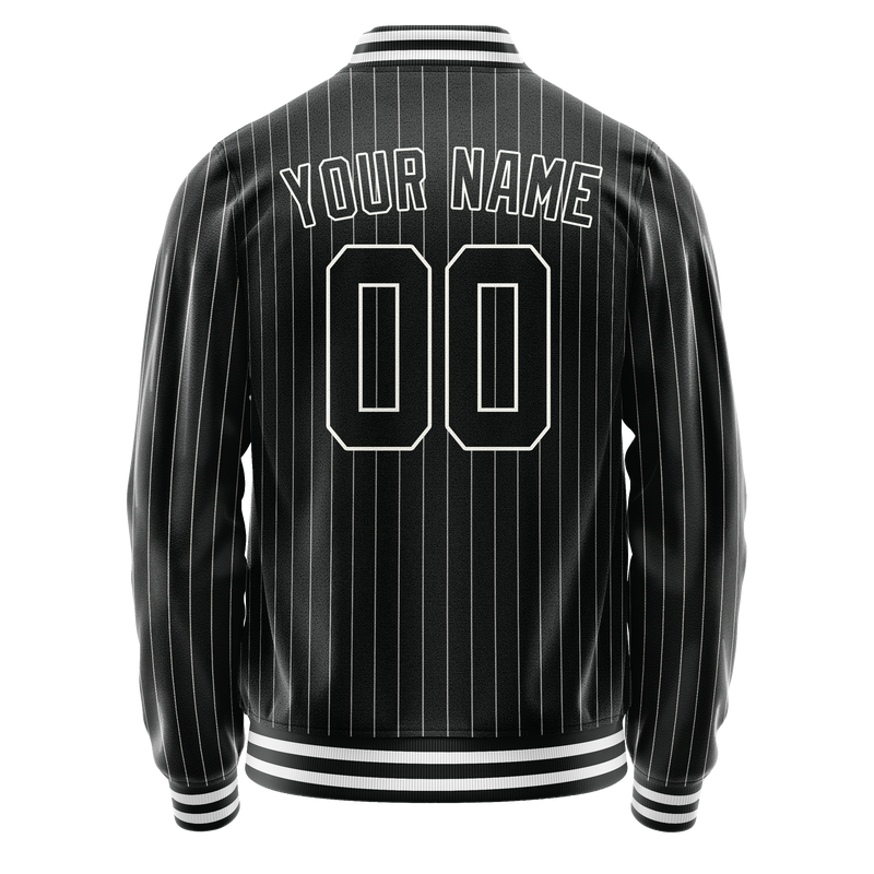 Custom Black White Gray Pinstripe Varsity Letterman Jacket JA02240617HF059