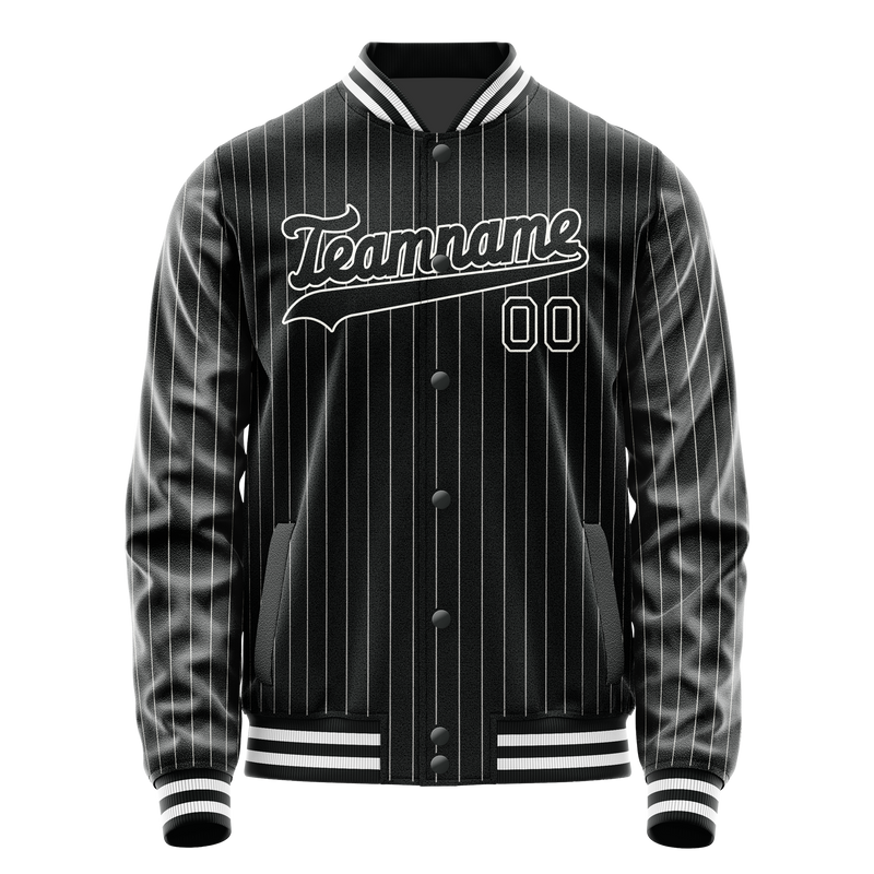 Custom Black White Gray Pinstripe Varsity Letterman Jacket JA02240617HF059