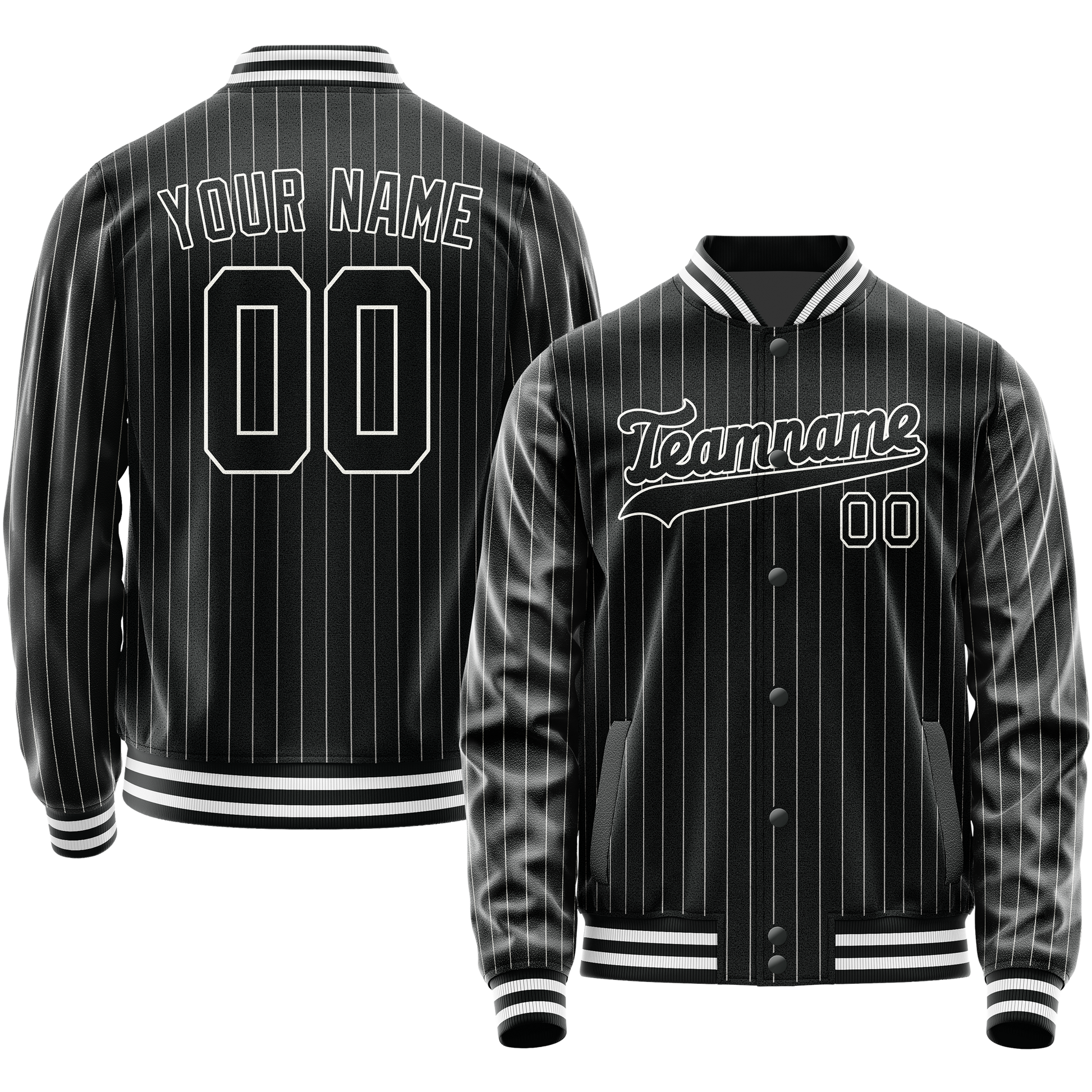 Custom Black White Gray Pinstripe Varsity Letterman Jacket JA02240617HF059