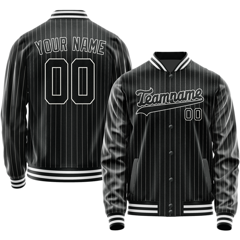 Custom Black White Gray Pinstripe Varsity Letterman Jacket JA02240617HF059