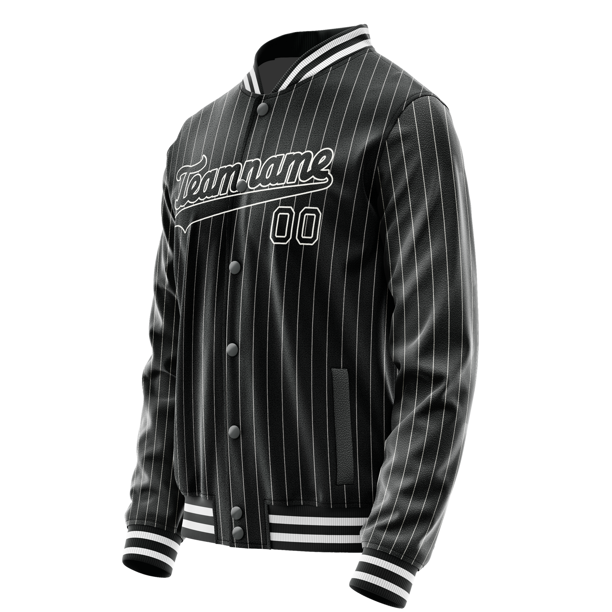 Custom Black White Gray Pinstripe Varsity Letterman Jacket JA02240617HF059