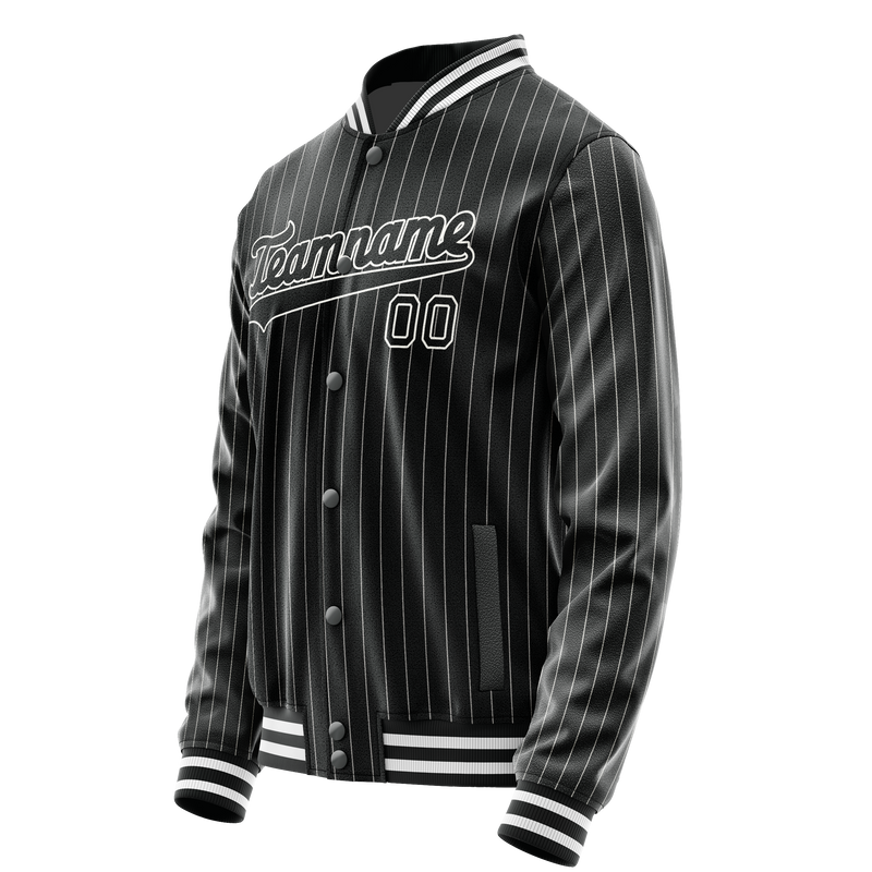 Custom Black White Gray Pinstripe Varsity Letterman Jacket JA02240617HF059